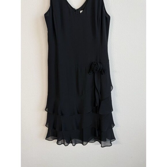 Ann Taylor LOFT Little Black Dress Size 2 Flower Applique Ruffled Tiered Hem - Picture 2 of 13
